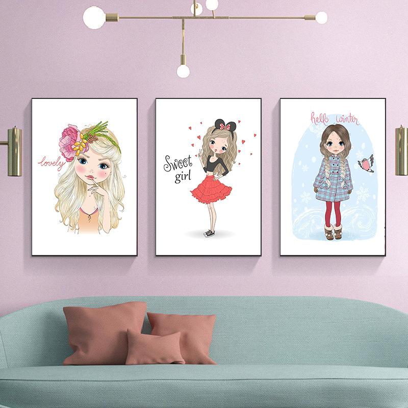 Скандинавский стиль, украшение для детской комнаты, детский сад, современный мультфильм, декоративная картина для маленькой девочки, настенное искусство, холст