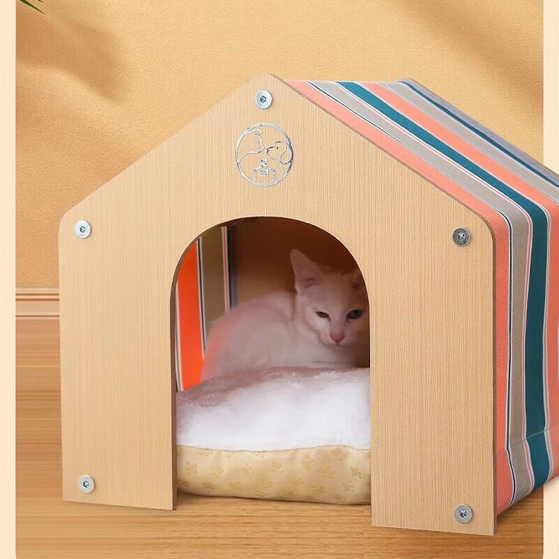 Yun Xiaoshi All-Season Kitten Wooden House with Striped Cover