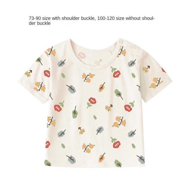 Футболка из чистого хлопка с короткими рукавами для маленьких девочек. Летний тонкий топ с половиной рукавов для маленьких и средних детей 0–5 лет. Летняя одежда.