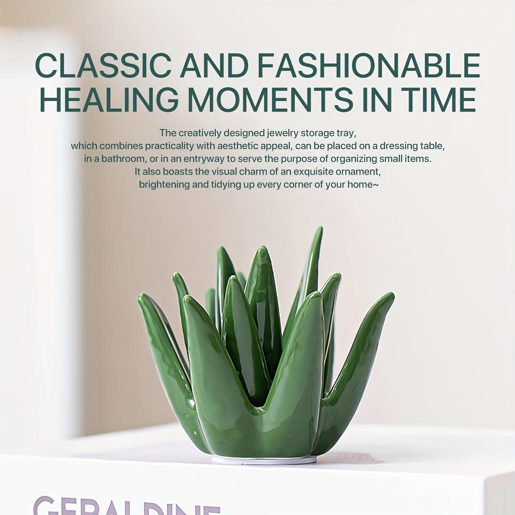 [Керамическая подставка для колец в виде кактуса] Зеленая керамическая подставка для колец в виде кактуса | Органайзер для ювелирных изделий для колец, серег и аксессуаров, идеально подходит для домашнего офиса, для декора стола