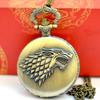 Vintage Wolf Head Quartz Pocket Watch Necklace 9005