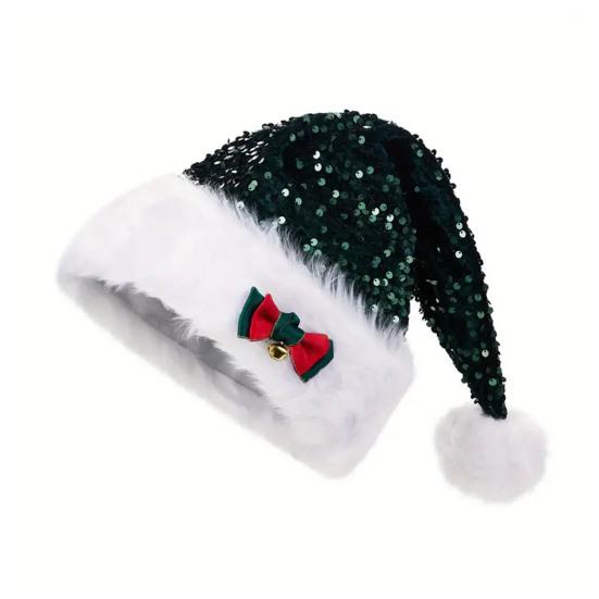 Блестящая шапка Санты с пайетками, Рождественская шапка с бантом, Пушистый помпон, Унисекс, Пушистая рождественская шапка для Рождества, Нового года, праздничных вечеринок