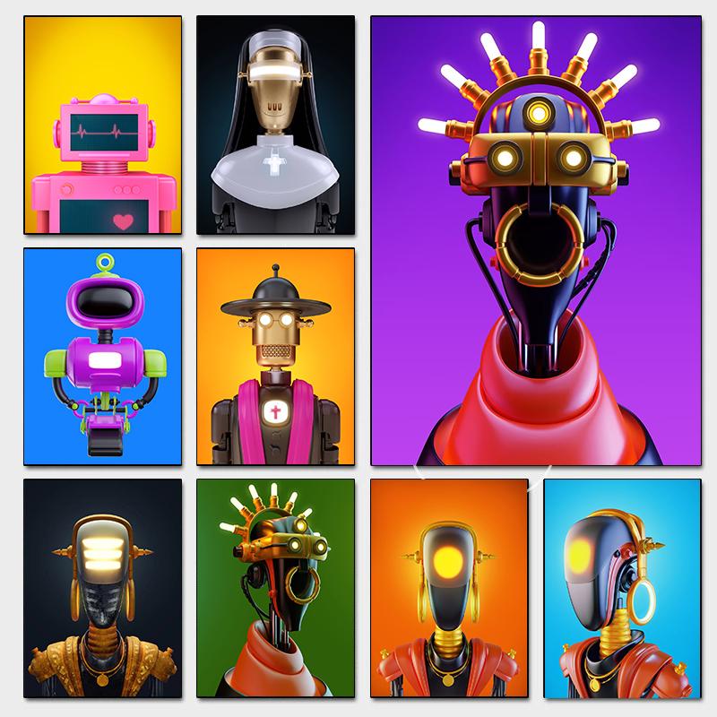 Realistic Abstract Robots Surrealism Posters Cool Robot Priest Modern Prints Canvas Wall Art Pictures Home Living Room Decor