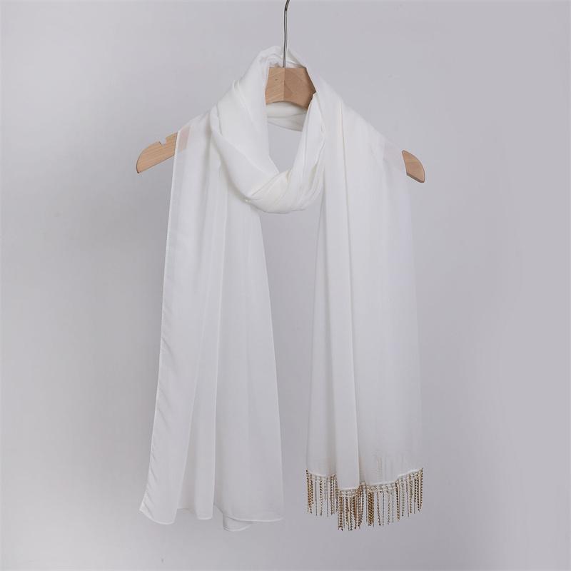 Luxury Diamond Necklace Chain Instant Bubble Chiffon Hijab Ramada Beach Summer Shawl Wrap Solid Muslim Stole Neck Snood 175*70Cm