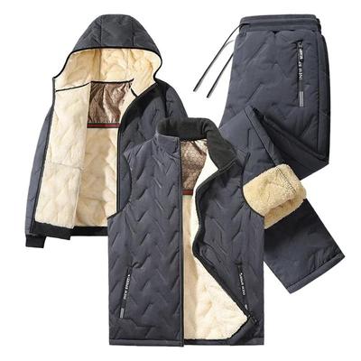 Мужской спортивный костюм Модный джоггер Зимний графеновый флис Теплая куртка с капюшоном Жилет + Брюки 3 предмета Мужской повседневный костюм для бега и спорта