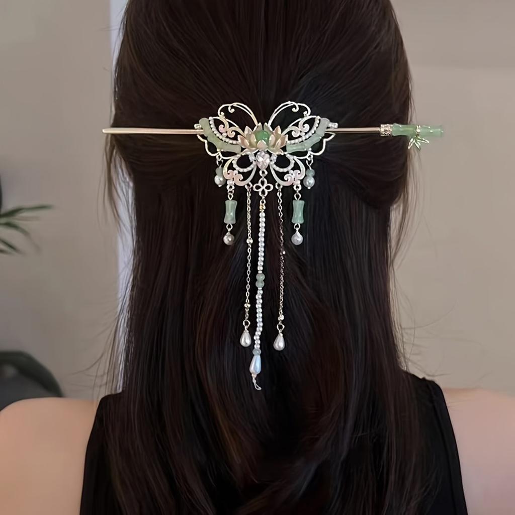 1pc Retro Chinese Butterfly Hairpin Elegant Resin Tassel Luxury Hairpin Suitable Festival Party Fashion Jewelry Hair Accessories