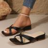 Square Head Open Toe Cross One Word Drag Large Size Thick Heel Slippers Female External Wear Middle Heel Sandal Drag