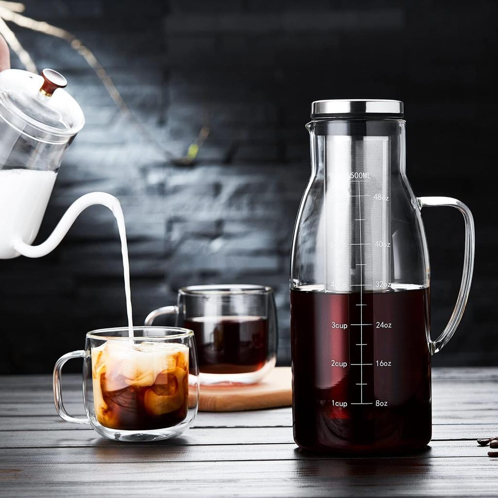 Pokaro Tea Cold Brew Iced Coffee Maker, 1500ml, Cold Brew Coffee Pot, Made of Heat-Resistant Glass, Coffee Server, Coffee Jug, Cold Brewer, Removable