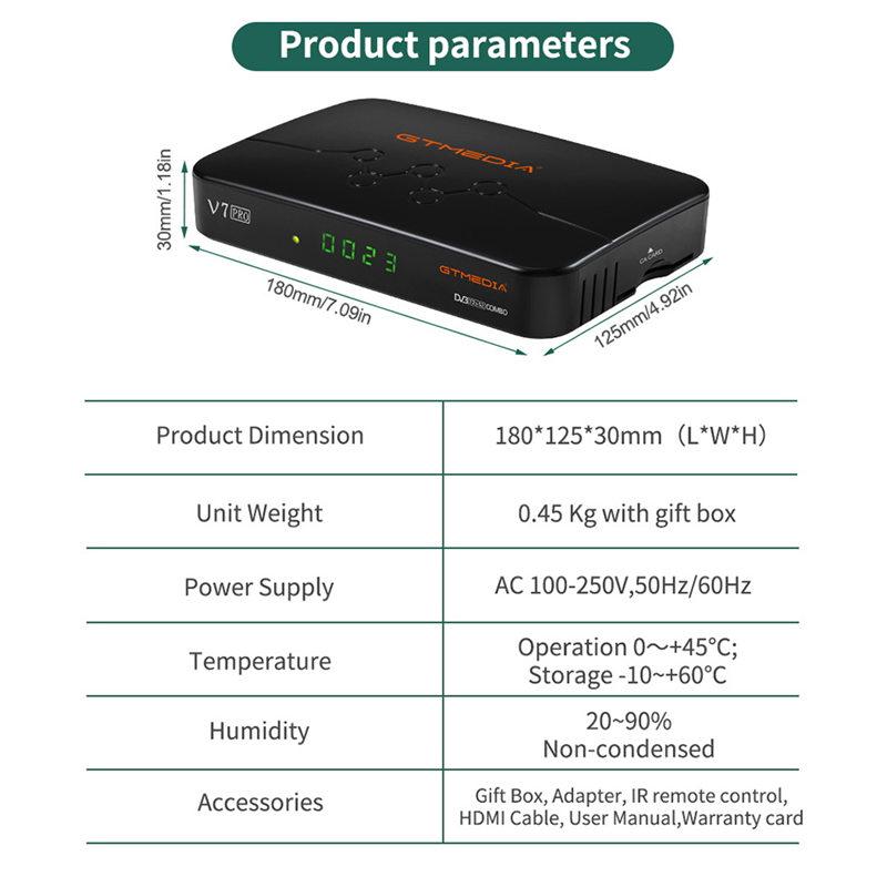 Спутниковый ресивер V7 PRO DVB-S/S2/S2X DVB-T/T2 Комбинированный ресивер Full HD 1080p H.265 HEVC 10 бит с антенной Wi-Fi USB/CA Слот для карты