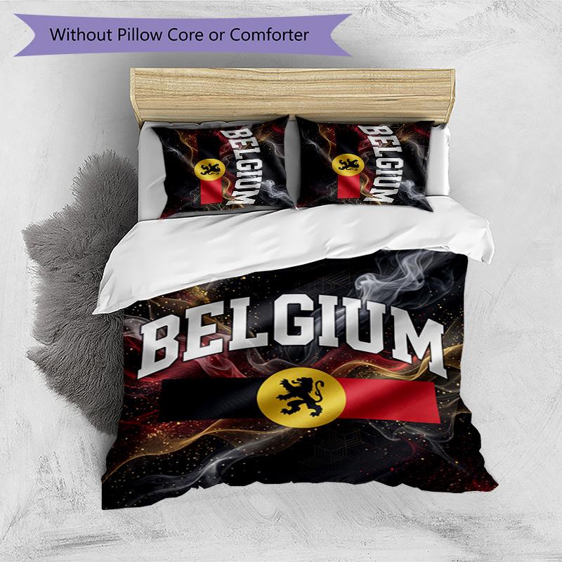 Belgium Football Printed Bedding 3 Piece Set Cozy Breathable Bed Cover Set as Housewarming Holiday Gift