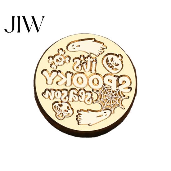 Halloween Stamp Head Themed Brass Wax Seal Head, Pumpkin Ghost Witch Bat Engraved Replaceable Sealing Replacement for Envelope Journal Gift Wrap Party