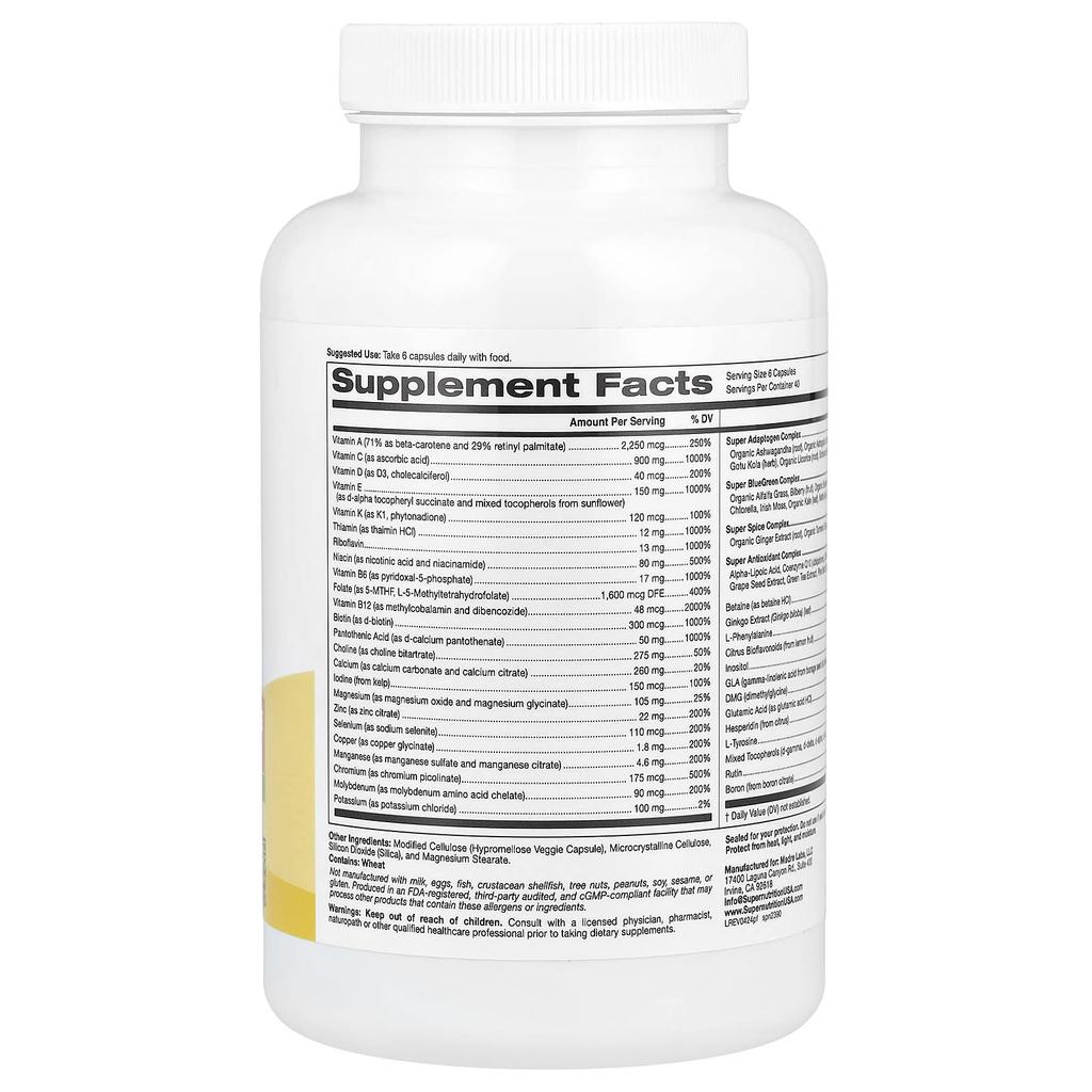 Perfect Family Multivitamin + Vitamin A, Methyl B12, Folic Acid, Vitamin C, Biotin, Iron Free, Veggie Capsules 240