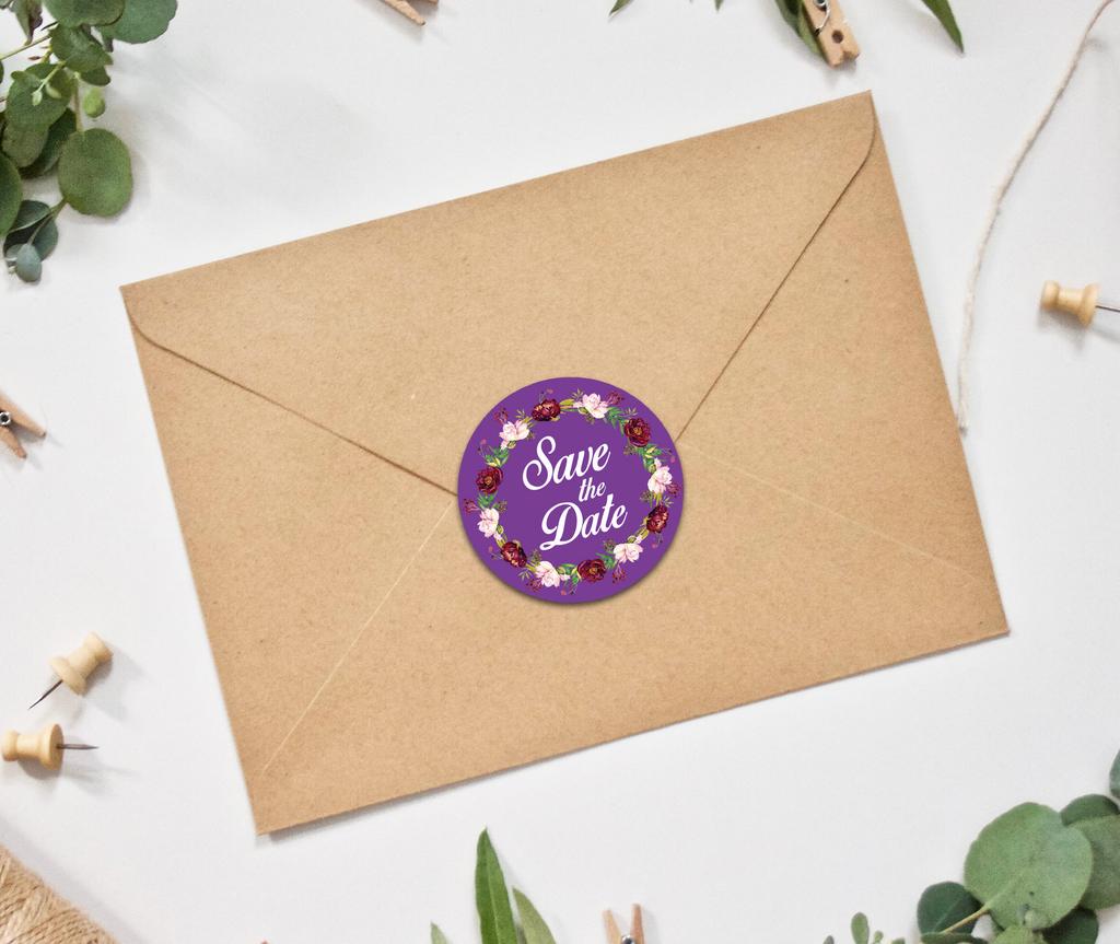 Darling Souvenir 45 Pcs Floral Wreath Black Round Save The Date Stickers Envelope Seals-1.6