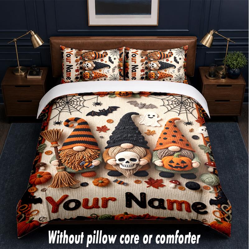 Gnome Theme Custom Text Or Name 3Pcs Bedding Set,1 Flat Sheet & 2 Pillowcases Personalized Home Bedding