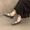 Fleece Temperament Mary Jane Shoes Women's 2025 New French Square Head Rhinestone Woolen Shoes Women's Winter Flat Shoes