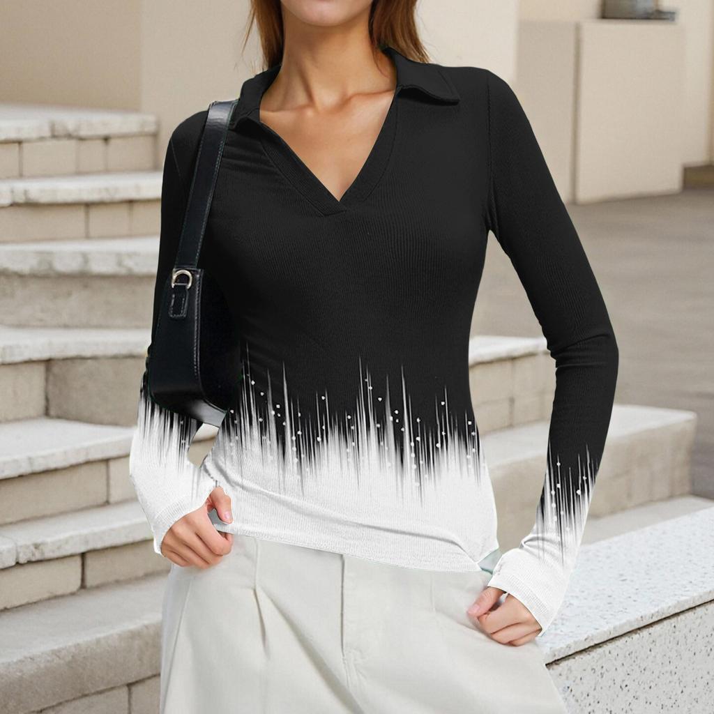 Women's Fashion Casual Print V-Neck Long Sleeve Button-Down Top