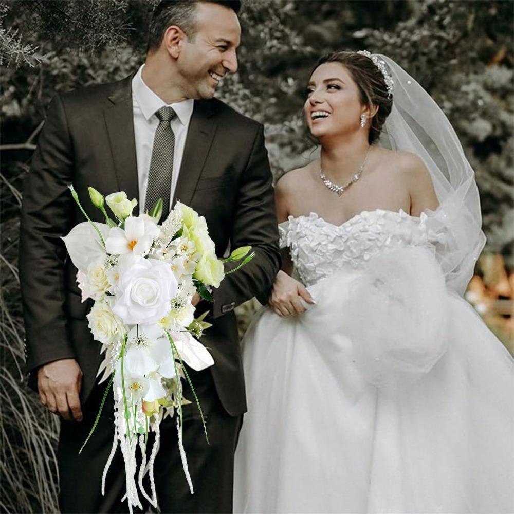 1 Pc Water Drop Wedding Bouquets for Bride Artificial Silk Flower Wedding Bouque Bridal Holding Bouquet for Boho Wedding Ceremony Anniversary Decor