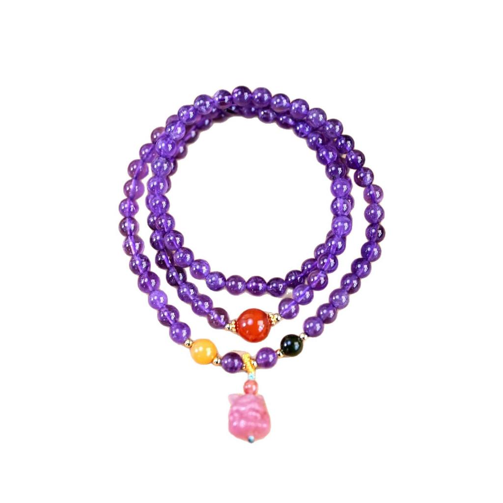 Amethyst Nine-Tailed Fox Women's Luxury Pendant & Beaded Bracelet
