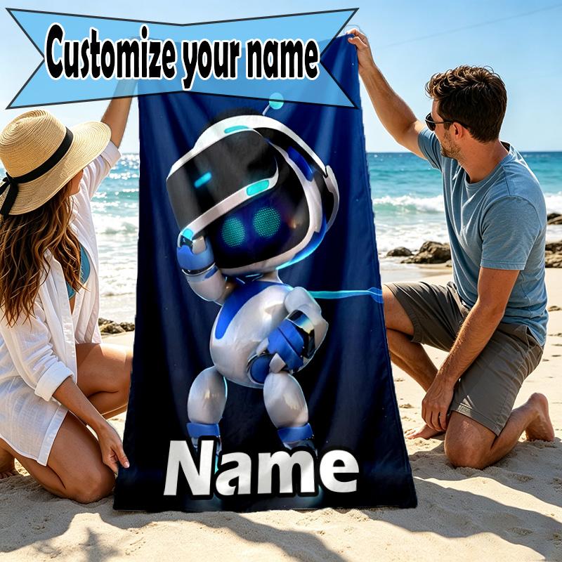 Custom Name Personalized Cosmic Bot Crew Print Beach Towel, for Trip Camping Beach Party Home Decor, Birthday Gift for Family & Friends