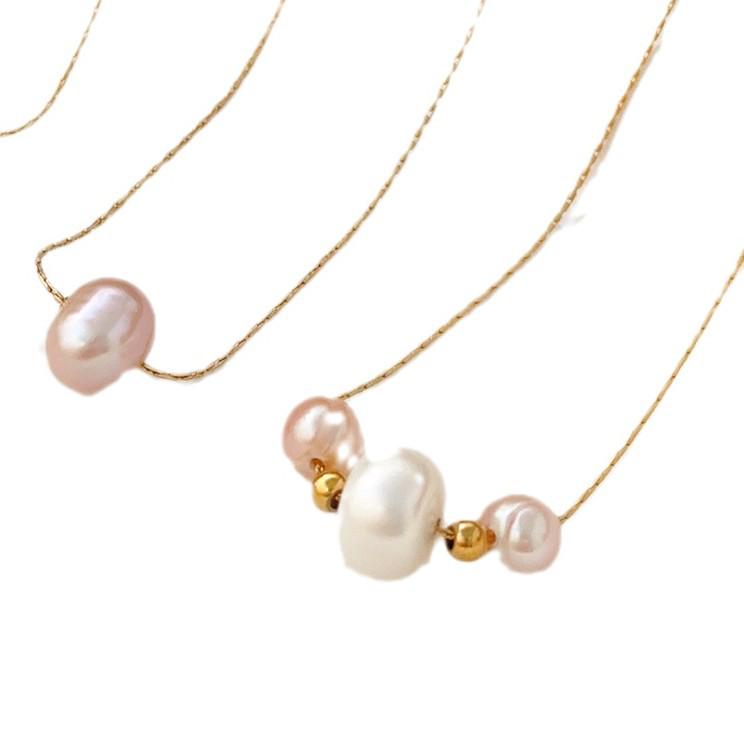 Minimalist Gold-Tone Freshwater Pearl Necklace - Non-Fading Luxury Titanium Steel Women's Clavicle Chain