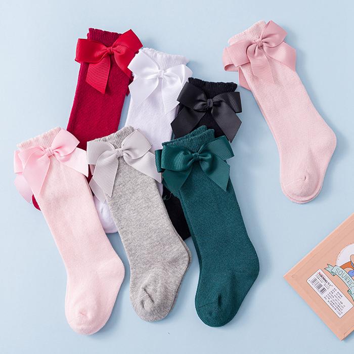 Baby Girls Socks Knee High Socks Cotton Bows Toddler Knee High Long Socks for Kids
