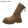 Ретро-стиль шитья женские тонкие ботильоны модные молнии сзади обувь осень-зима толстый каблук женские короткие ботильоны
