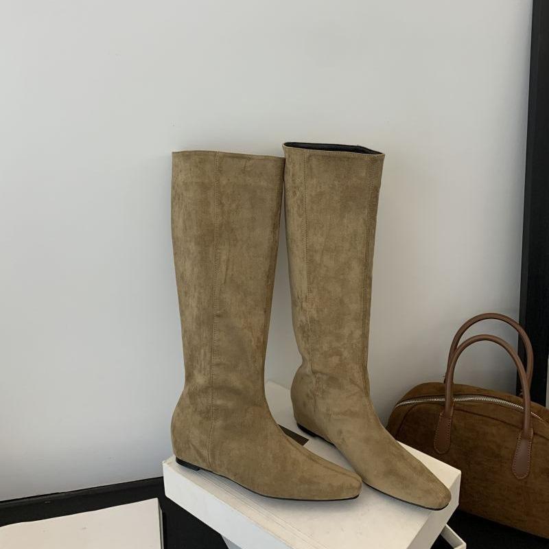 Версия из коровьей кожи! Yadan стиль западные ковбойские сапоги женские ретро нишевые с большим обхватом голенища тонкие с внутренней танкеткой плиссированные сапоги-чулки