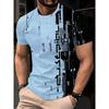 Summer Round Neck 3D Contrast Color Print Top Fashionable Casual Short Sleeved Men's T-shirts