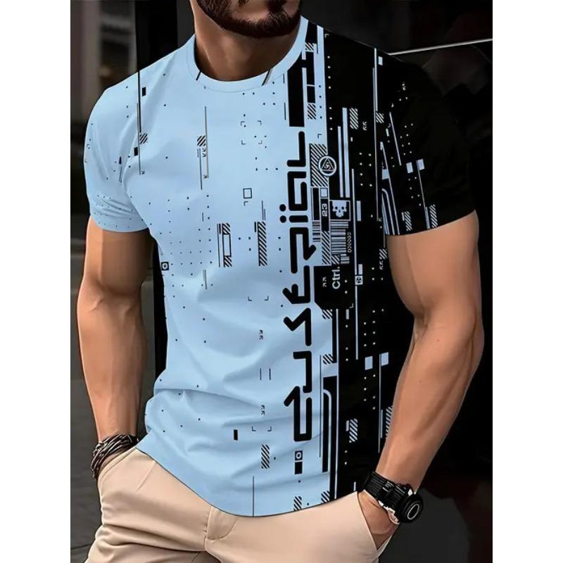Summer Round Neck 3D Contrast Color Print Top Fashionable Casual Short Sleeved Men's T-shirts