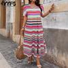 Women's Fashion Summer Spring Short Sleeve V-Neck Loose Waistline Casual Dresses