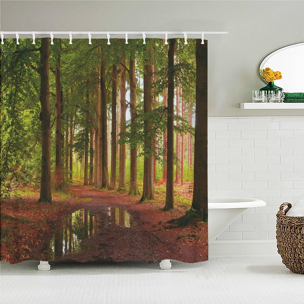 3d Printed Natural Forest Landscape Shower Curtain Waterproof Fabric Waterfall Bathroom Curtains Wall Decoration Large 300x180