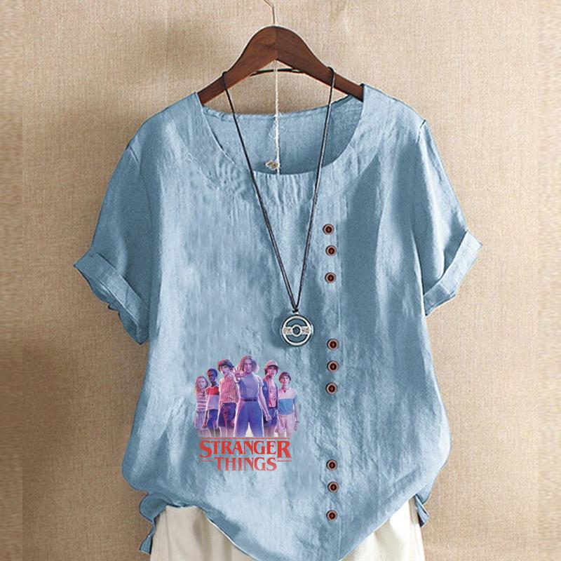 Women's Fashion Round Neck Short Sleeve T-shirt Casual Cotton Linen Graphic Shirt Leisure Loose Superpowered Child Prined Summer Blouse Tops