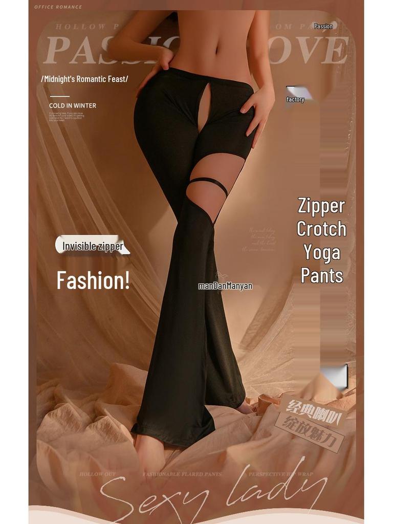 Man Yan Прозрачные брюки клеш для йоги с вырезами и молнией в области промежности 1226