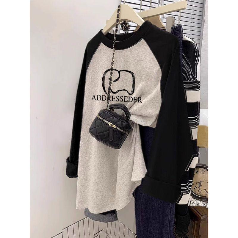 Pure Cotton Long-sleeved T-shirt Women's Autumn Large Size Bottoming Shirt Ins Trendy Loose Lazy Style Thin Top