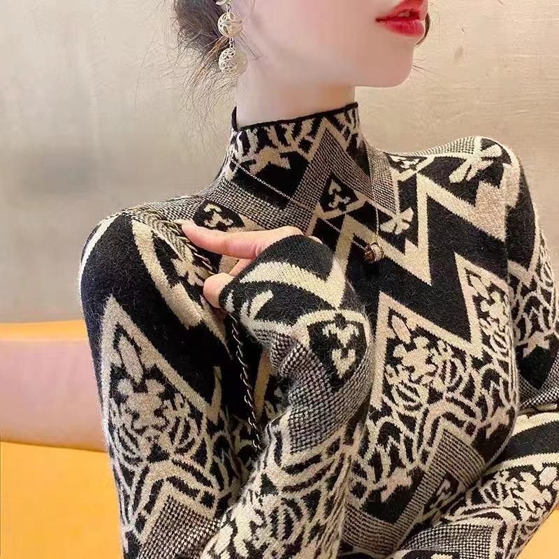 Пуловер с полувысоким воротом, вязаный базовый свитер, женский осенне-зимний новый облегающий модный вязаный свитер