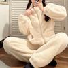 Утолщенный плюшевый коралловый флис пижамы брючные костюмы осень зима женский комплект из 2 предметов пижамы повседневная водолазка фланелевая домашняя одежда