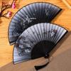 Шелковый Тканевый Танцевальный Ручной Веер Бамбуковая Ручка Реквизит Веер в Китайском Стиле Складной Веер Домашнее Украшение