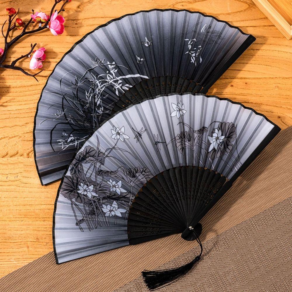 Шелковый Тканевый Танцевальный Ручной Веер Бамбуковая Ручка Реквизит Веер в Китайском Стиле Складной Веер Домашнее Украшение