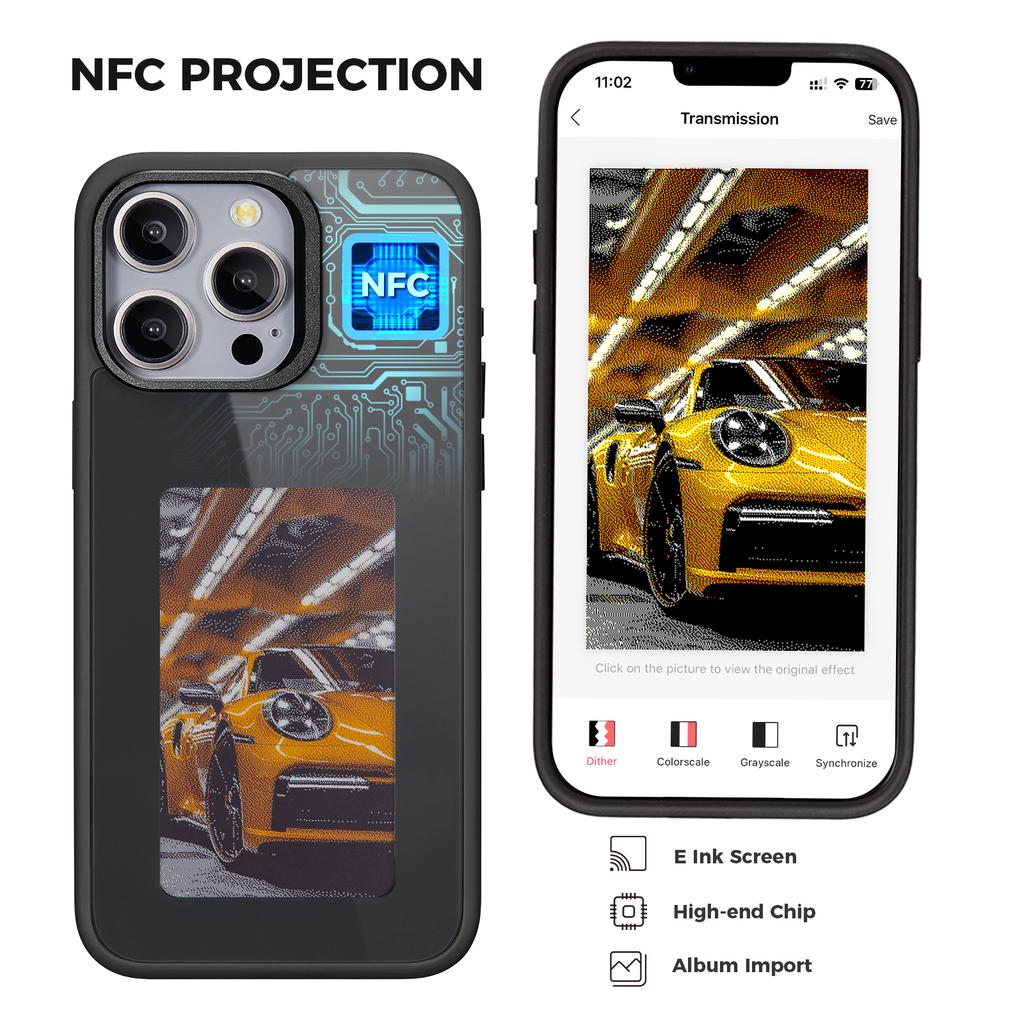 Для iPhone 13 Pro Чехол с E Ink дисплеем, 4-цветный дисплей, чехол для телефона, NFC-проекция, настраиваемый рисунок