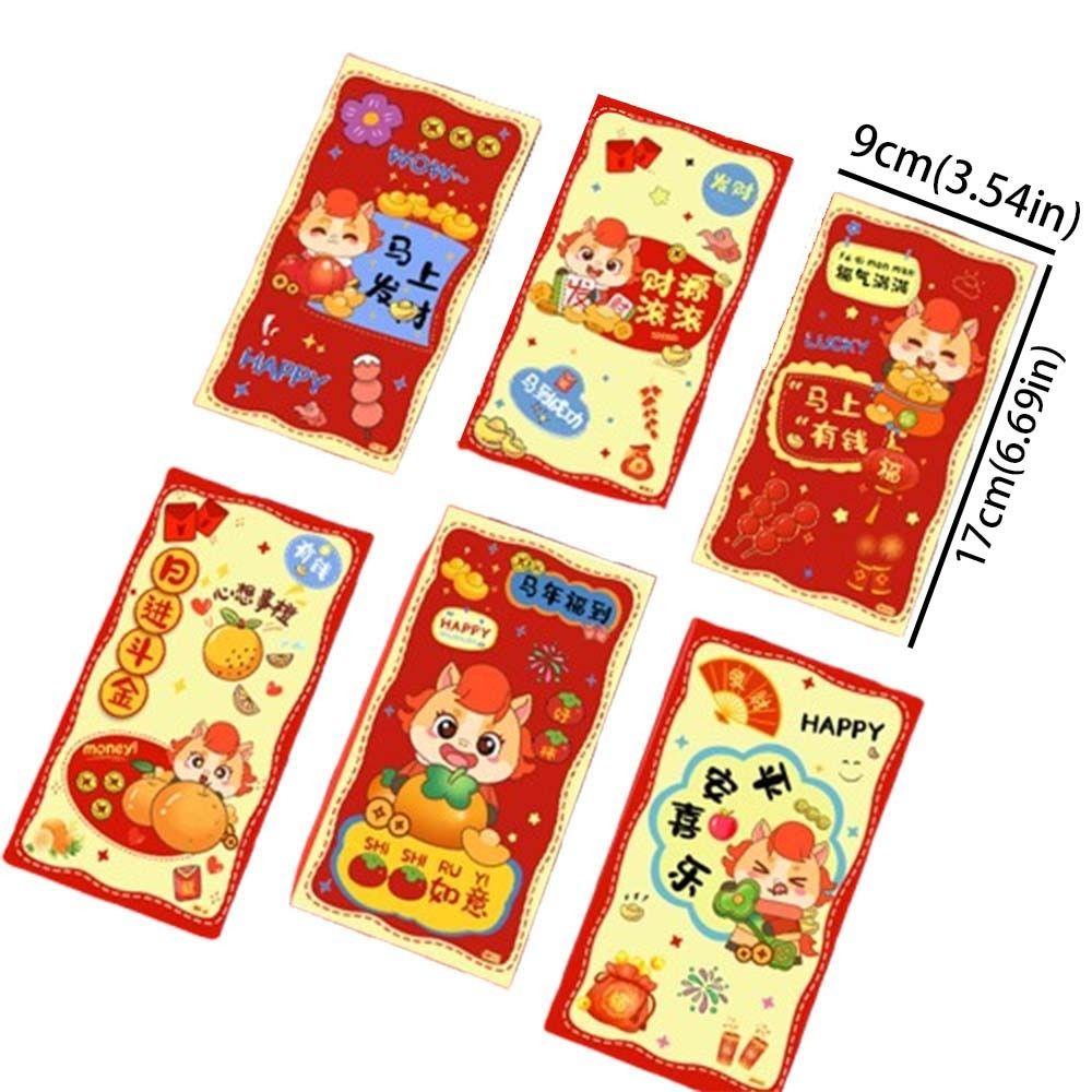 6pcs Chinese Style 2026 New Year Red Envelope Cartoon Traditional Horse Year Money Envelope Zodiac Horse Theme Thickened