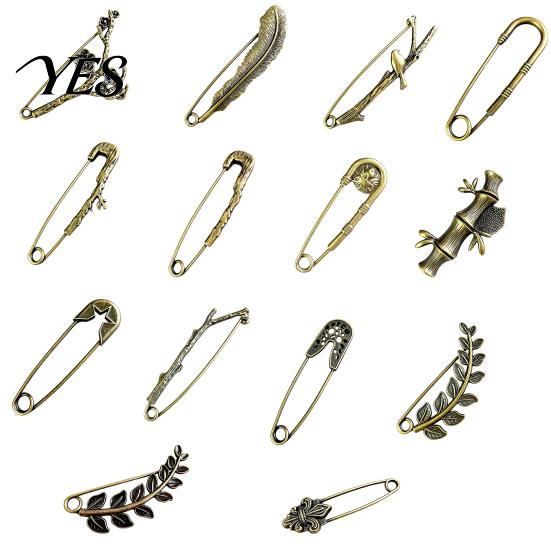 Coats Decorative Pin Vintage Bronze Safety Pin, Large Feather Bird Leaf Flower Lapel Men Women Brooch for Coats, Jackets, Hats, Bags Alloy Clothing