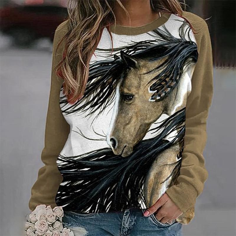 Осенние толстовки с лошадьми, толстовки с 3D-принтом животных, женская мода, длинный рукав, толстовка Y2k, свободные пуловеры, топы, женская одежда