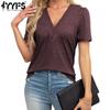 Женские модные повседневные летние весенние однотонные блузки и рубашки с v-образным вырезом и короткими рукавами с принтом