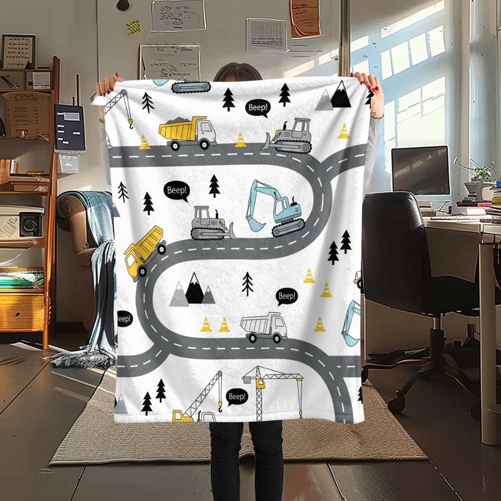 1Pc Cute Vehicle Print Flannel Blanket, High quality Comfortable for All Seasons, Home Decor, Warmth and Comfort, Perfect for Christmas Gifts W45
