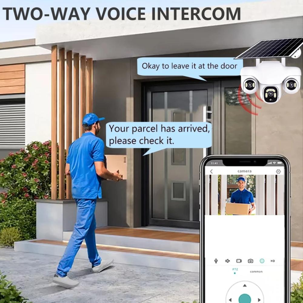 Умная камера 4G/WIFI с питанием от солнечной энергии, 3 объектива, 3 экрана, отслеживание человека, мониторинг безопасности, видеонаблюдение высокой четкости