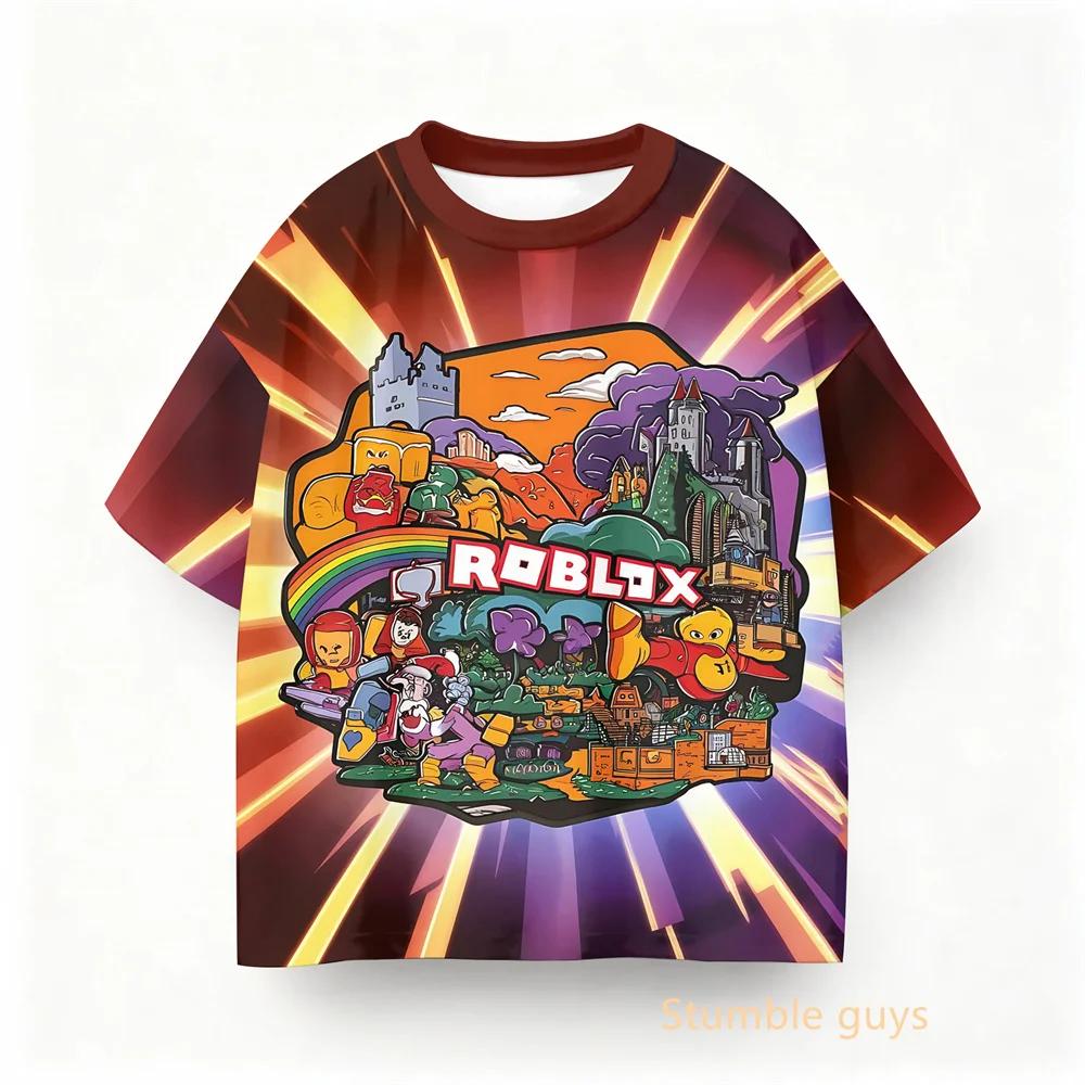 Roblox Детская летняя игра Повседневная футболка Одежда для мальчиков Девочки Аниме Топы