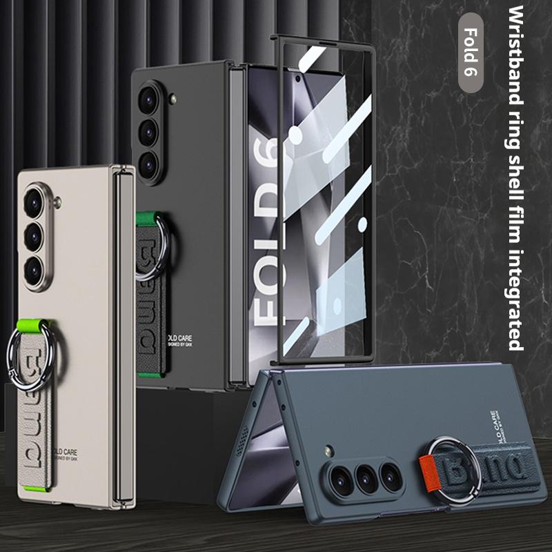 Матовый жесткий чехол-накладка из ПК для Samsung Galaxy Z Fold 6 5 со стеклянной защитной пленкой для экрана, ремешком-кольцом