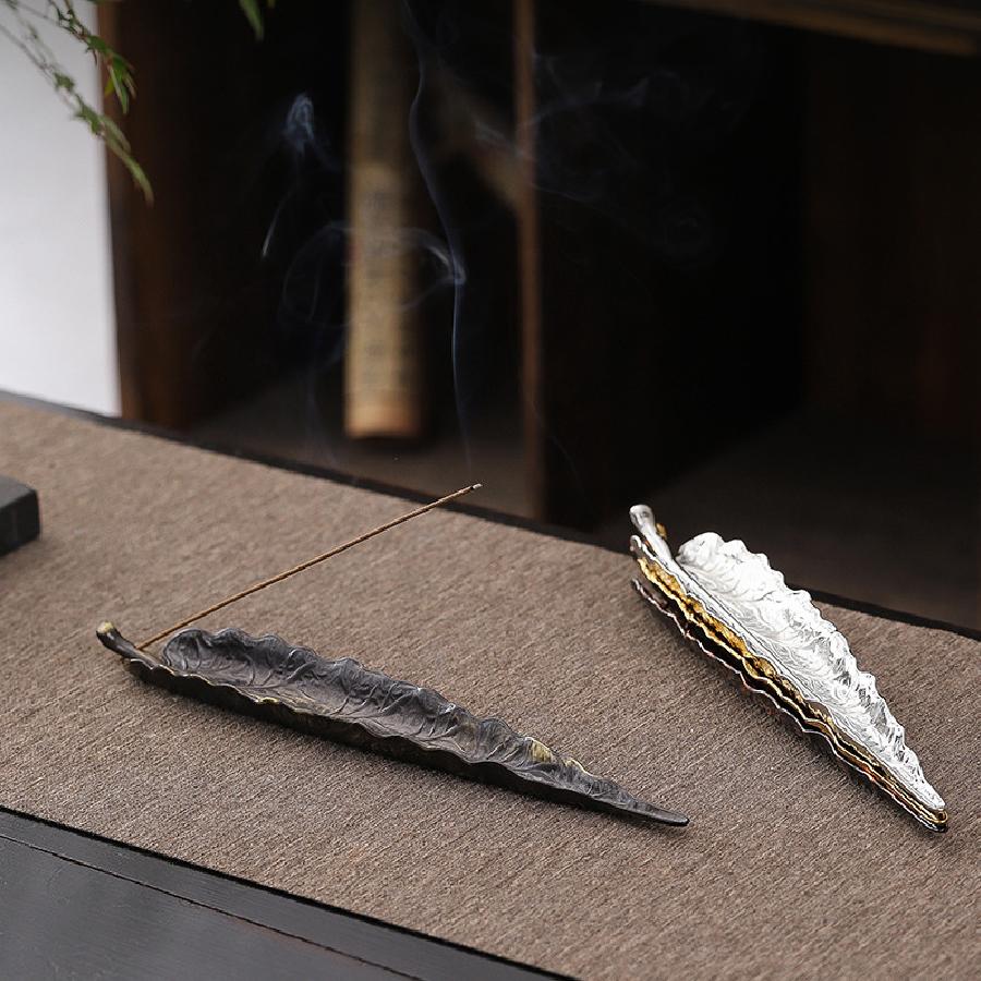 Подставка-горелка для благовоний из цинкового сплава в форме листа для релаксации, металлический настольный декор, держатель для аромапалочек, элегантная ароматерапия