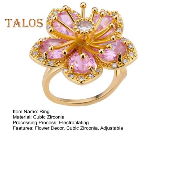 Женское кольцо с блестящим кубическим цирконием в форме цветка, кольцо на палец, регулируемый дизайн, изысканное ювелирное изделие