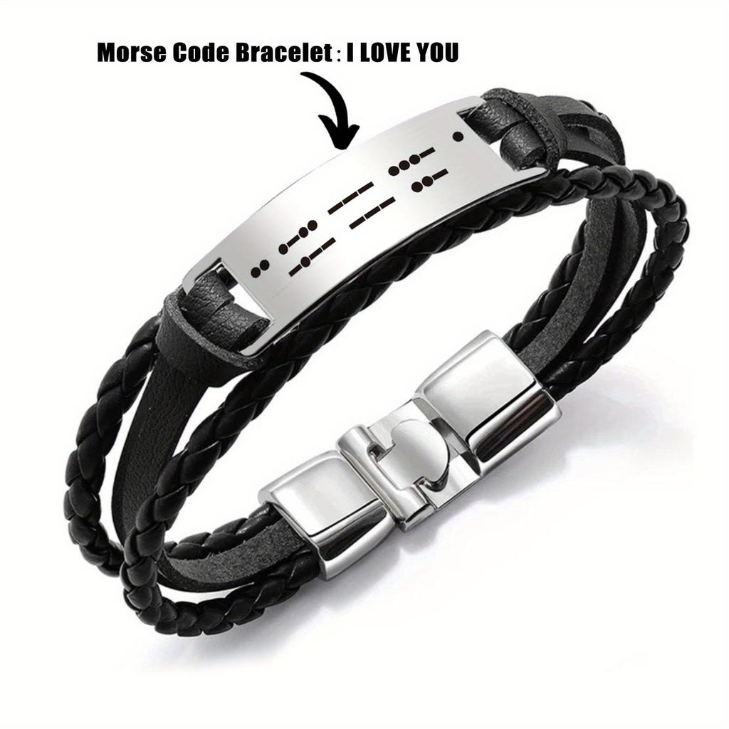Мужской браслет из нержавеющей стали с гравировкой азбуки Морзе